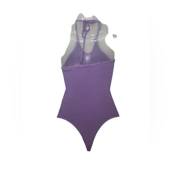 Enza Costa NWOT Ribbed Purple Silk Blend Halter Body Suit Size XS - Picture 3 of 7